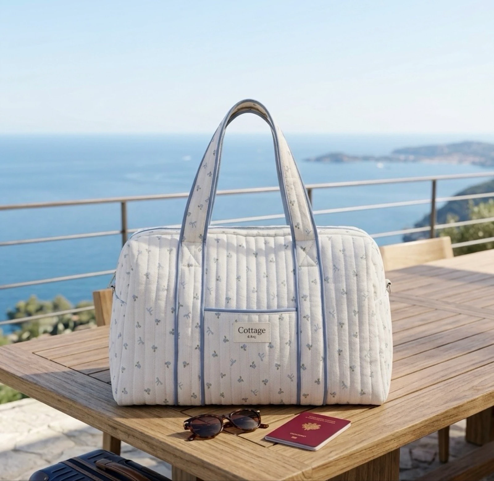 Sac de Voyage 100% Coton Collection Cottage & Bag / Modèle Ruban Bleu